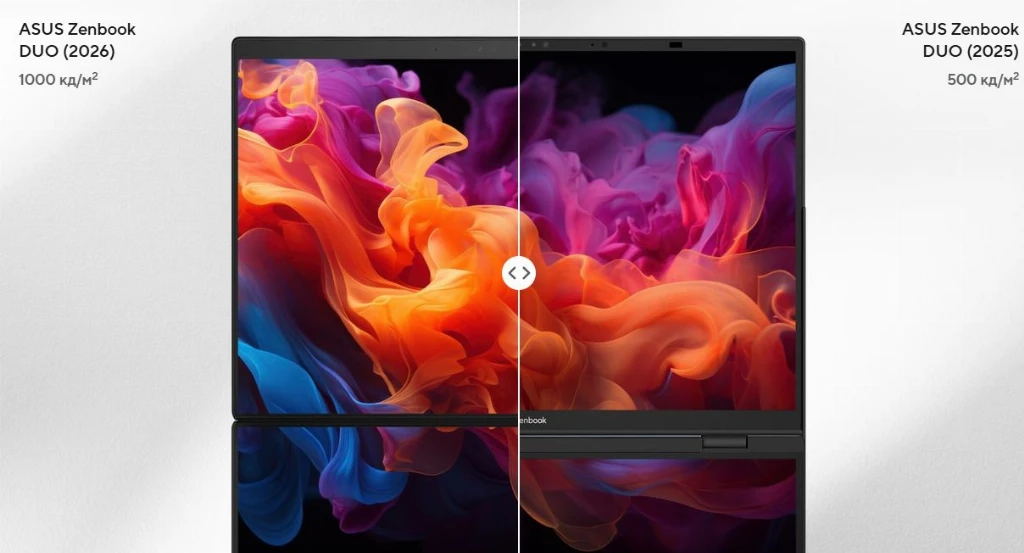 Ноутбук оснащений двома 14-дюймовими сенсорними панелями класу ASUS Lumina Pro OLED